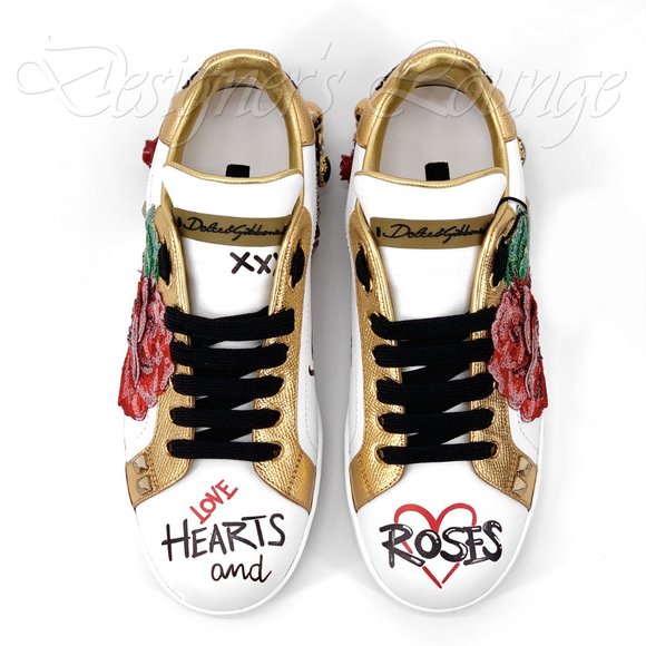 SOLD! NEW DOLCE & GABBANA Roses Amore Crystal Sequin Portofino Sneakers EU 40 - Picture 4 of 12